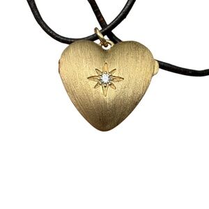 necklace locket CZ "Dreams Come True" 10g 14kt on sterling silver / leather cord